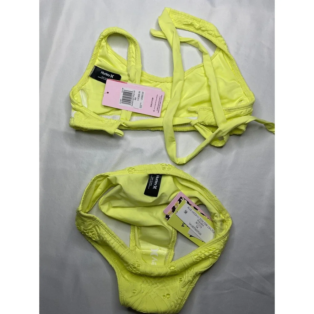 Hurley Crochet Soft Strap Bikini Set Yellow Cheeky Coverage Swimsuit size XS - Picture 4 of 4
